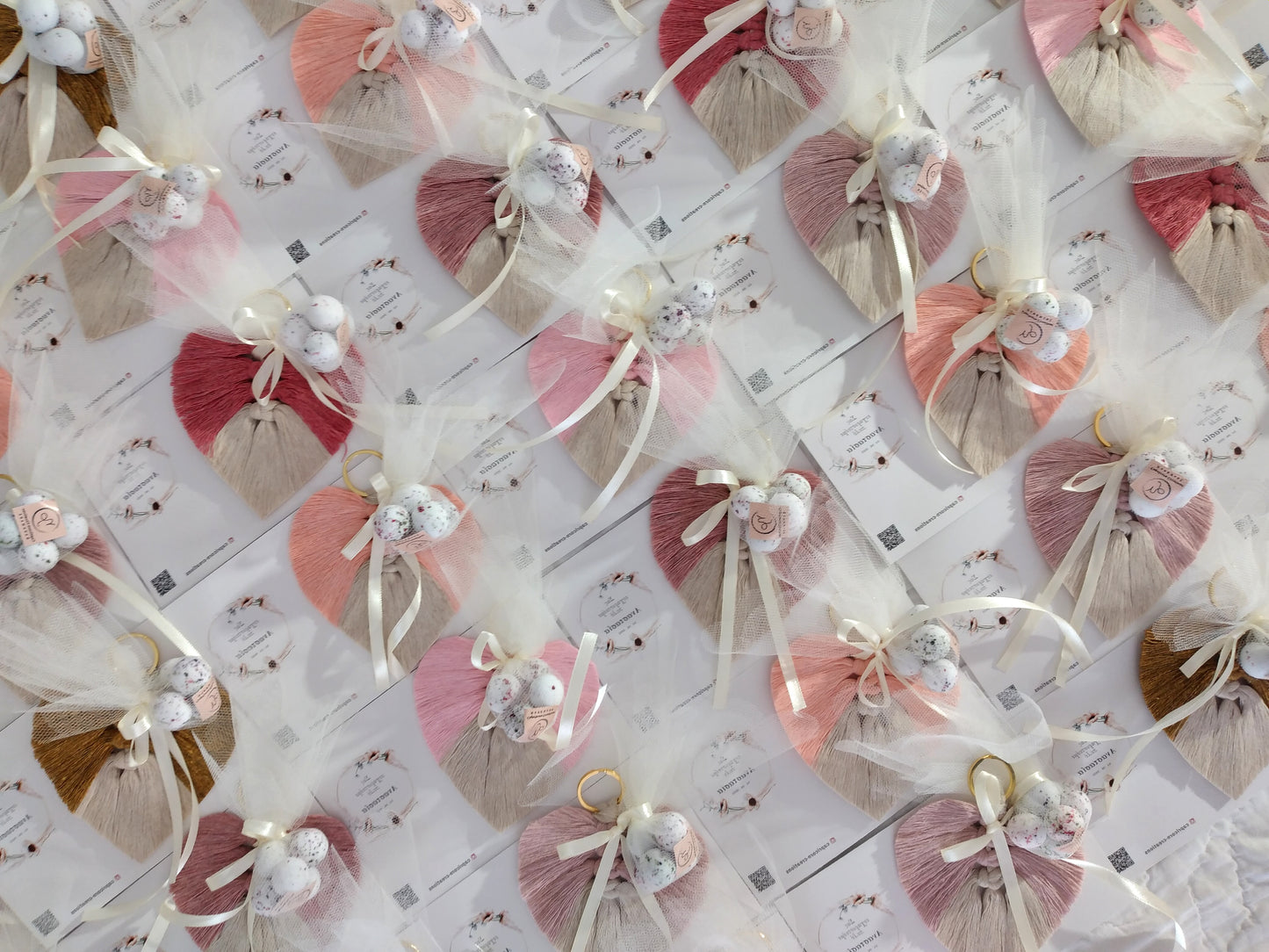 Μπομπονιέρα Μπρελόκ Φύλλο Μακραμέ με Ευχαριστήρια Κάρτα