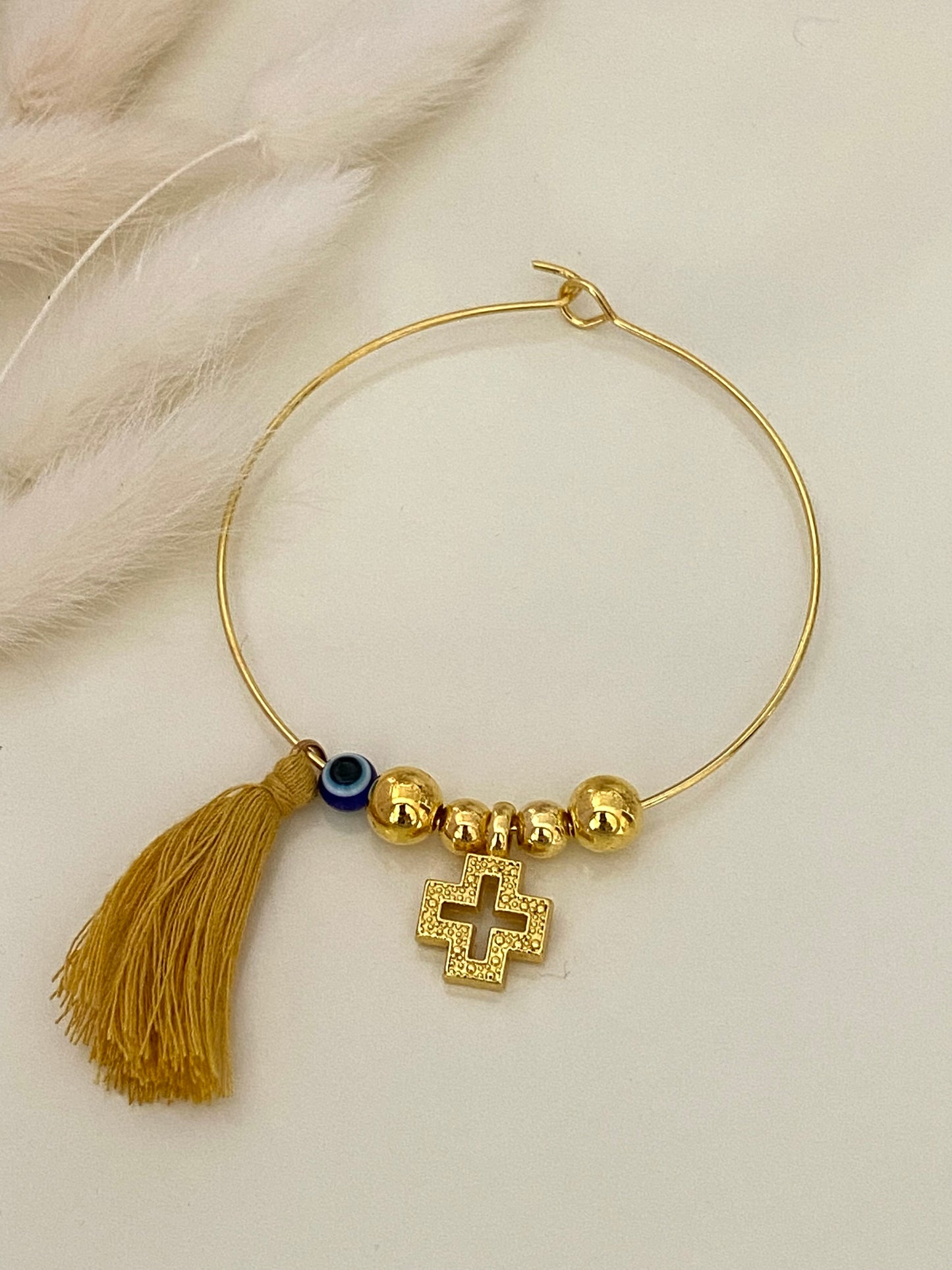 Μαρτυρικό Βραχιόλι Βέργα με Ιδιαίτερο Σταυρό και Χάντρες