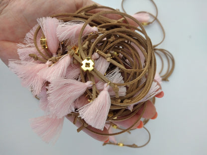 Μαρτυρικό Βραχιόλι Δέρμα με Περαστό Σταυρό και Φουντίτσα