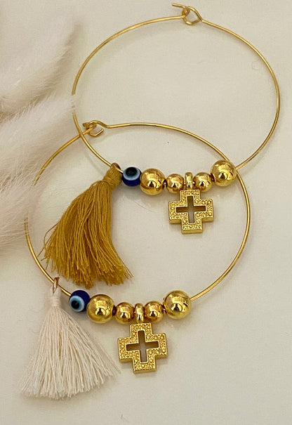 Μαρτυρικό Βραχιόλι Βέργα με Ιδιαίτερο Σταυρό και Χάντρες