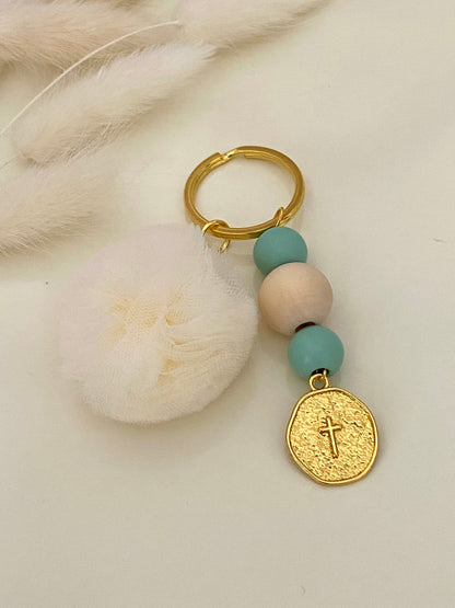 Μαρτυρικό Μπρελόκ με Ξύλινες Χάντρες Πον-Πον και Πρωτότυπο Σταυρό