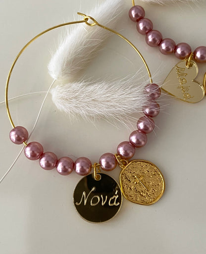 Βραχιόλι Λεπτή Βέργα με Πέρλες και Φλουρί