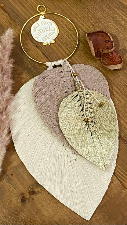 Μακραμέ Διακοσμητικό με Φύλλα και Ευχές