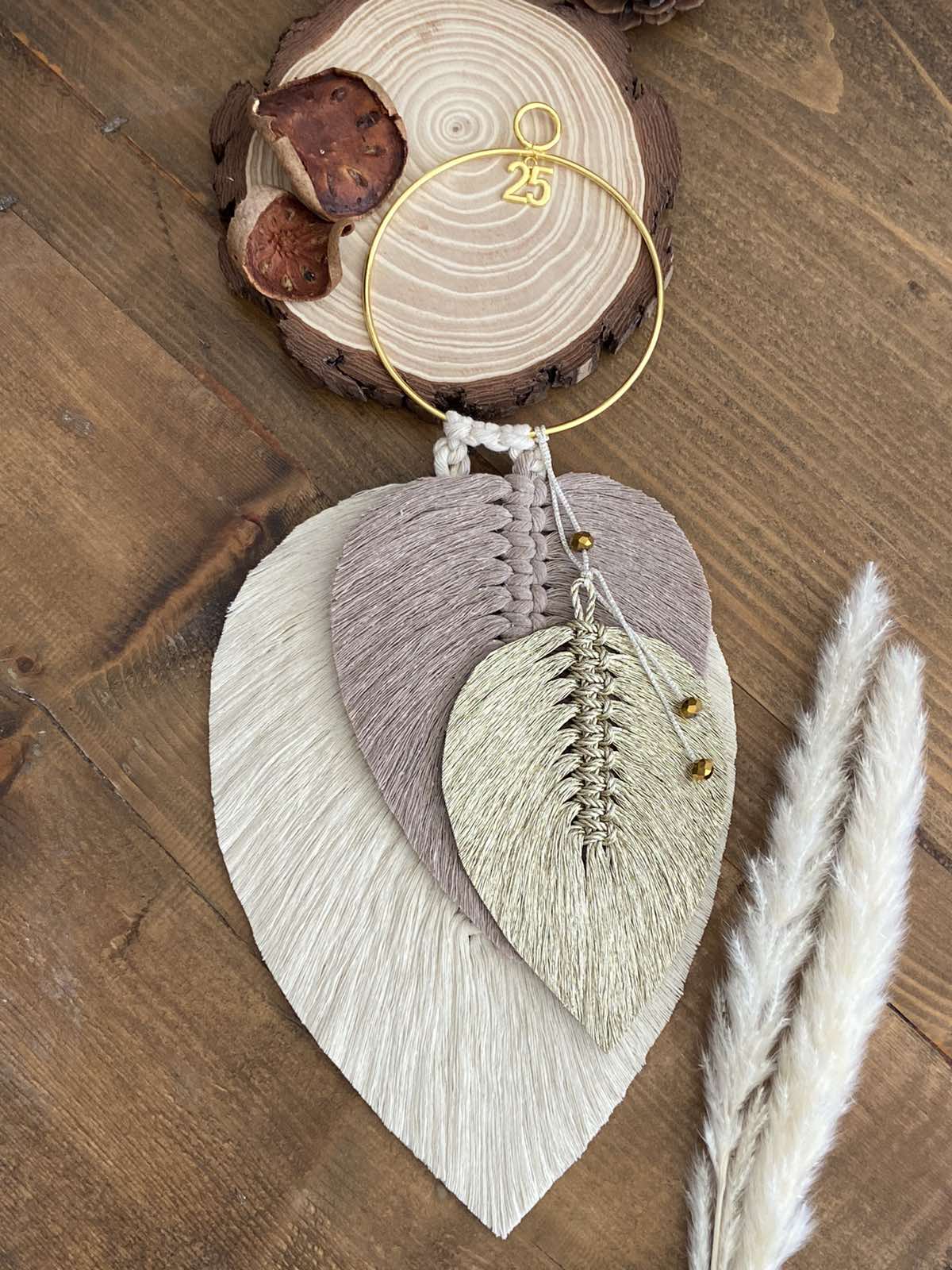 Μακραμέ Διακοσμητικό με Φύλλα και Ευχές