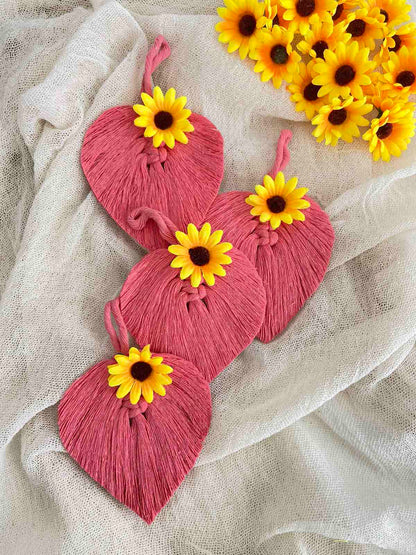 Μπομπονιέρα Μακραμέ Φύλλο με Λουλουδάκι