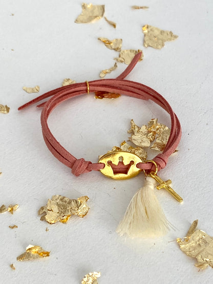 Μαρτυρικό Βραχιόλι Δέρμα με Κορώνα